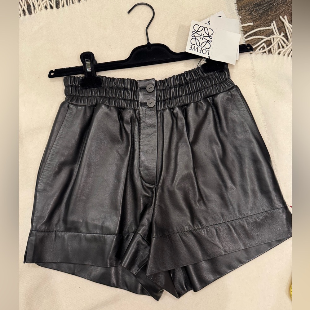 Loewe Women's High Waist Black Leather Shorts